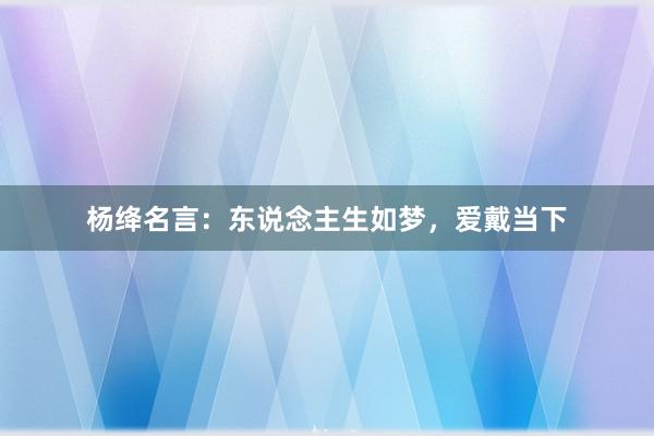 杨绛名言：东说念主生如梦，爱戴当下